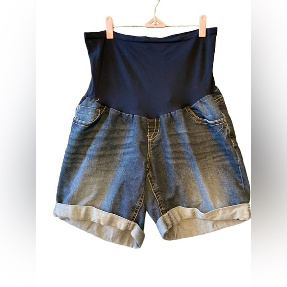 Indigo Blue Maternity Denim Shorts Size  1 X-Large Summer Pockets - Picture 1 of 5